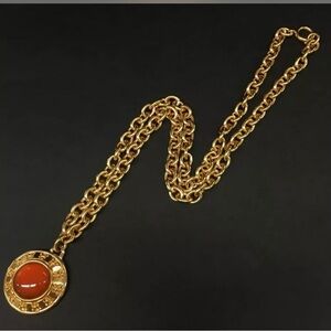 Salvatore Ferragamo Gold Chain Necklace with Red Pendant